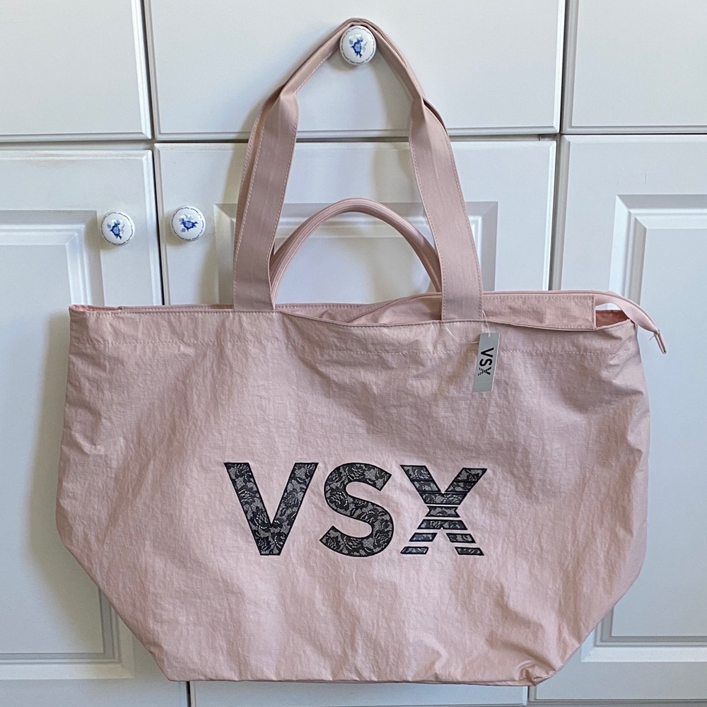 VSX Blush Pink Victoria’s Secret Tote with lace logo - new with tag!